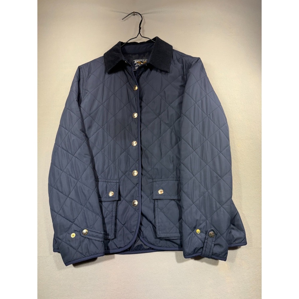 American Living Quilted Jacket Womens M Navy Blue Snap Front Corduroy Collar